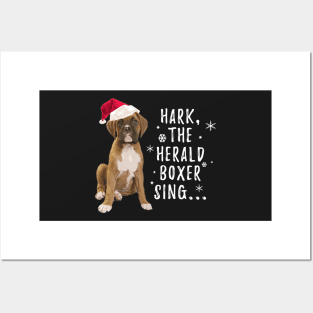 Hark the Herald Boxer Sing, Christmas Boxer Dog Posters and Art